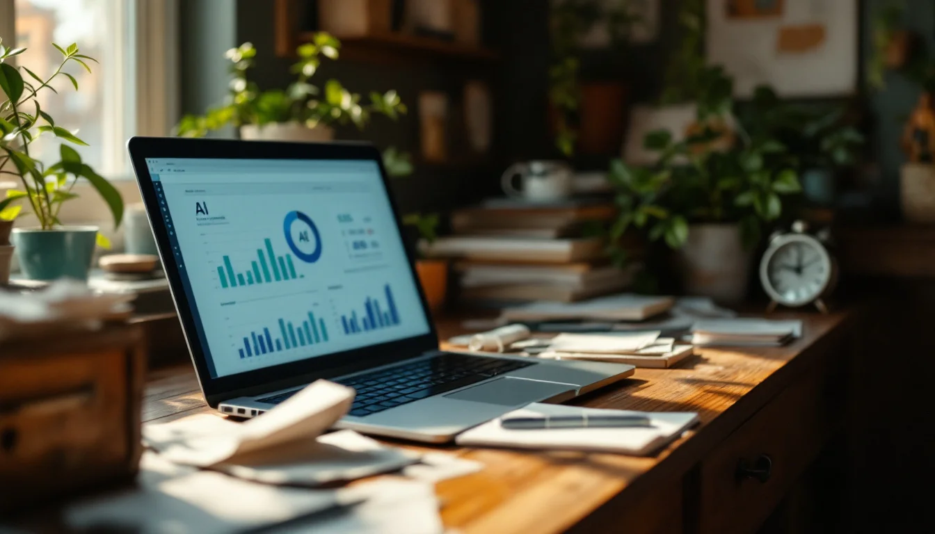 AI Tools For UK Accountants And Agencies — A British accountant in a modern office using AI-powered accounting software on 