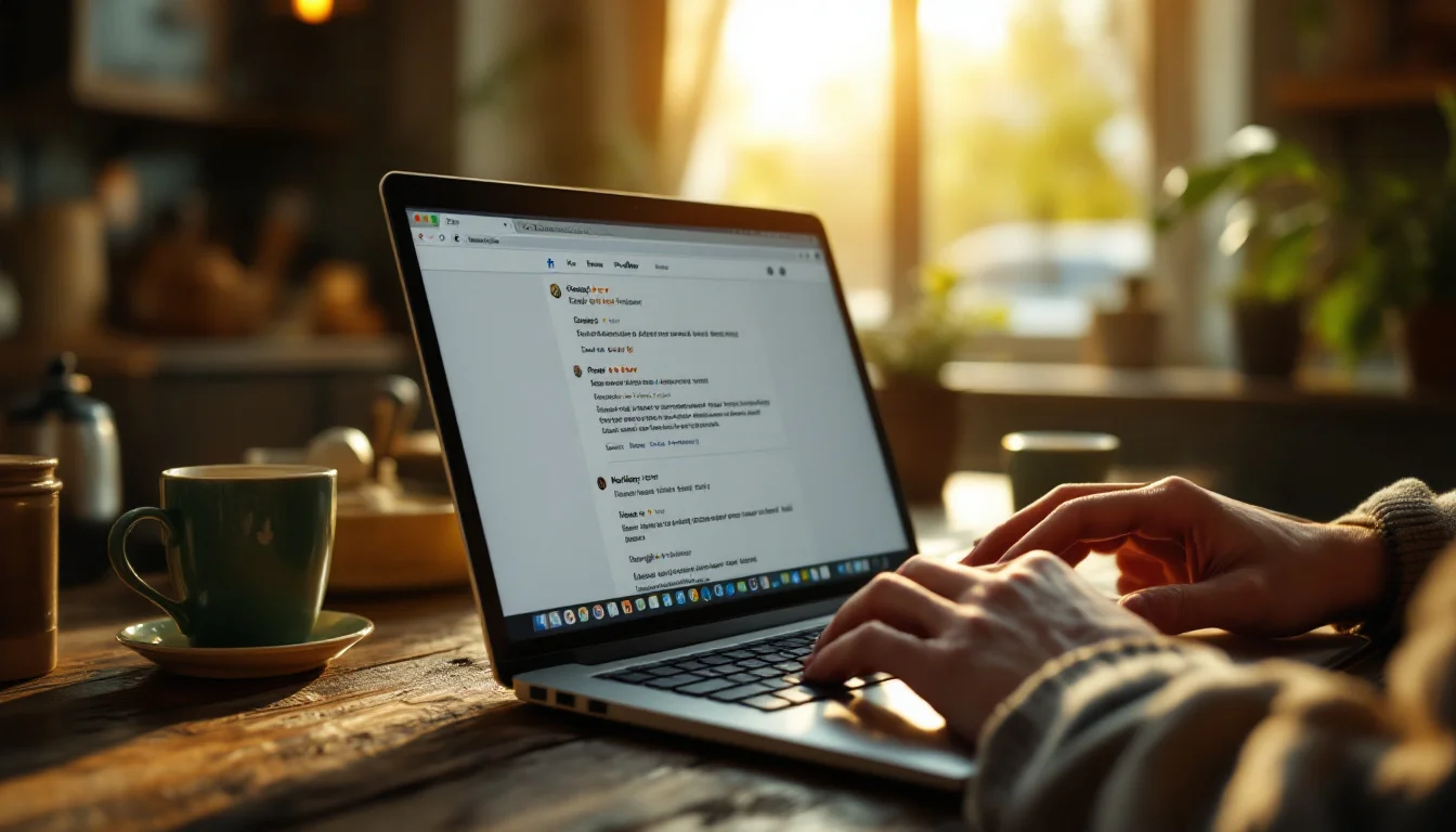 How To Get More Google Reviews UK — A small business owner in the UK responding to Google reviews on a laptop at the How To Get More Google Reviews UK — A small business owner in the UK responding to Google reviews on a laptop at the